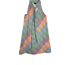 J Crew Tie-Neck Dress in Rainbow Gingham Sz 8P Multi Color petite  cotton