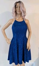City Vibe Size 5 Dress Blue Glitter Sparkle Mini Fit & Flare Stretch Open Back