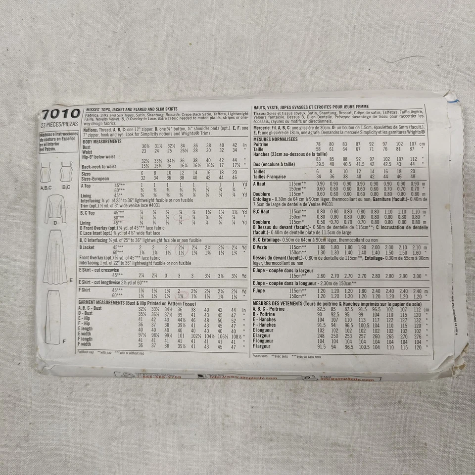 2001 Simplicity Sewing Pattern 7010 Tops + Skirts Adult Womens Size 6-12 Uncut - Image 4 of 4