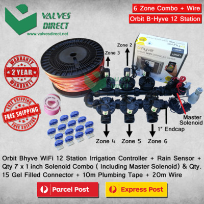 Orbit B-Hyve 12 Station WiFi Combo -Qty 7 x 1'' 25mm Solenoids, Rain Sensor &Wire