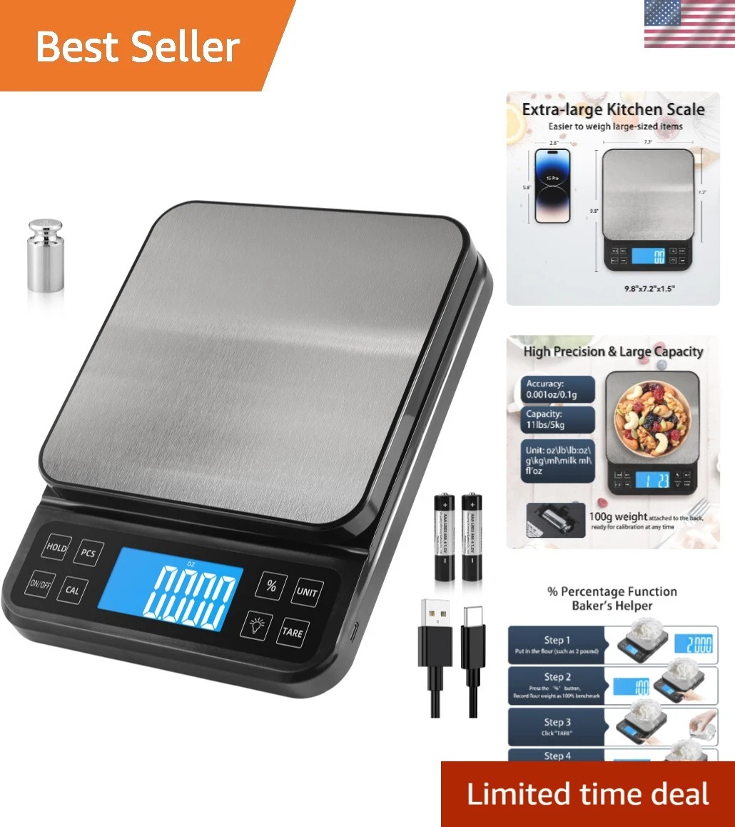 High Precision 5kg Kitchen Scale - USB Rechargeable with Percentage Function