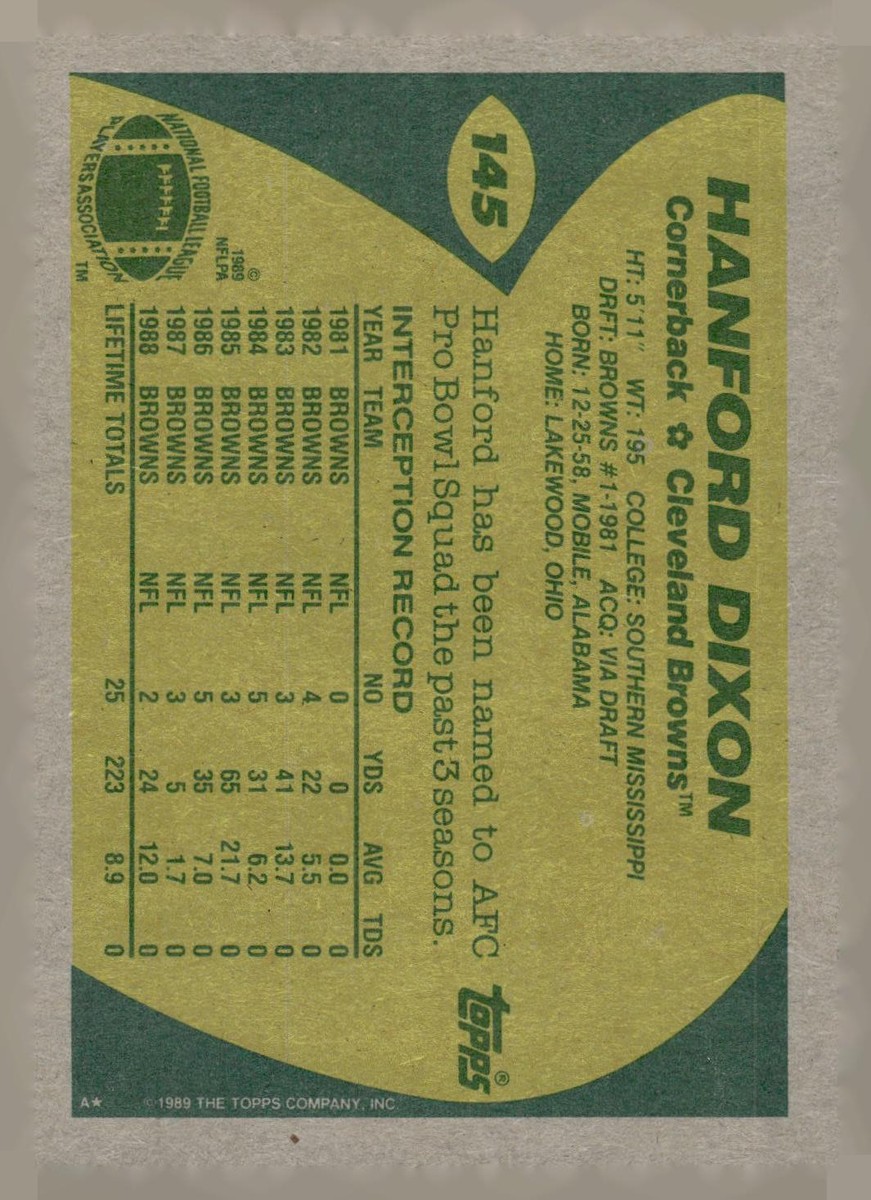 1989 Topps #145 Hanford Dixon Cleveland Browns Football Card | eBay