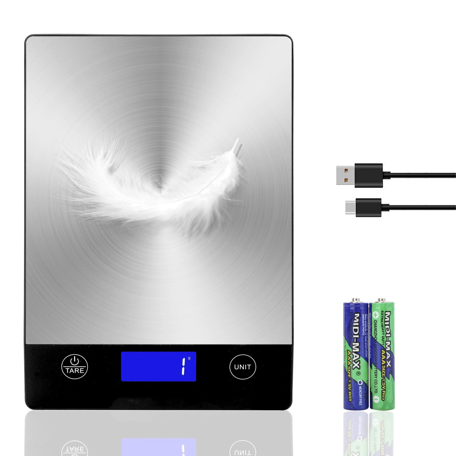 Rechargeable Food Scale, 22lb Digital Kitchen Scale for Food in Gram and Ounc...