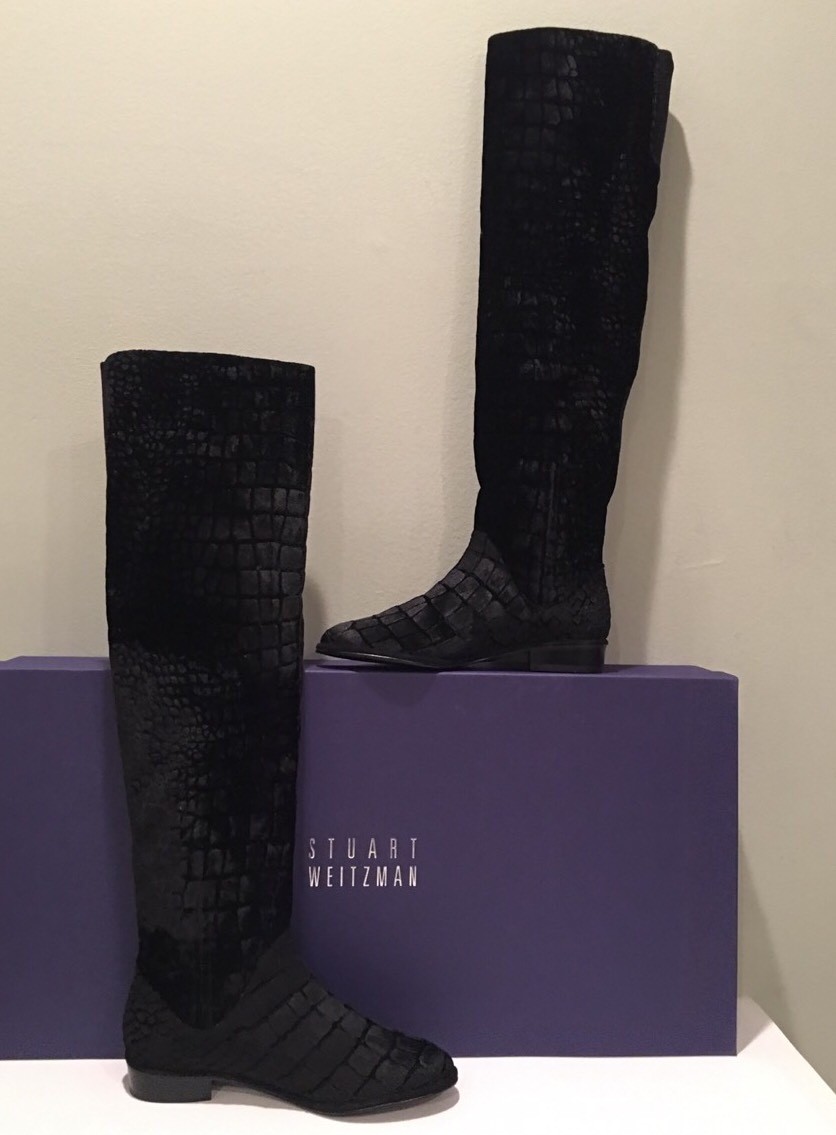 【新品未使用品】STUART WEITZMAN 黒 5050 Stuart Weitzman 5050 Velvet Croco Nero Black Over the Knee Riding