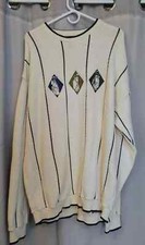 Fairway Sport Golf Sweater XL Tall, Off-White W/ Navy Blue Stripes USA Made