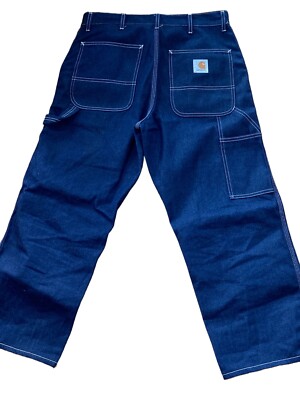 Carhartt Carpenter Jeans Blue Denim Painters Pants Size 34x30 | eBay