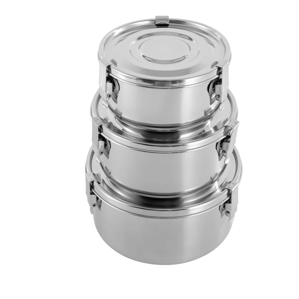 3pcs 304 Stainless Steel Food Storage Containers Leak-Proof Smell-Proof & Buckle - Image 3 of 4