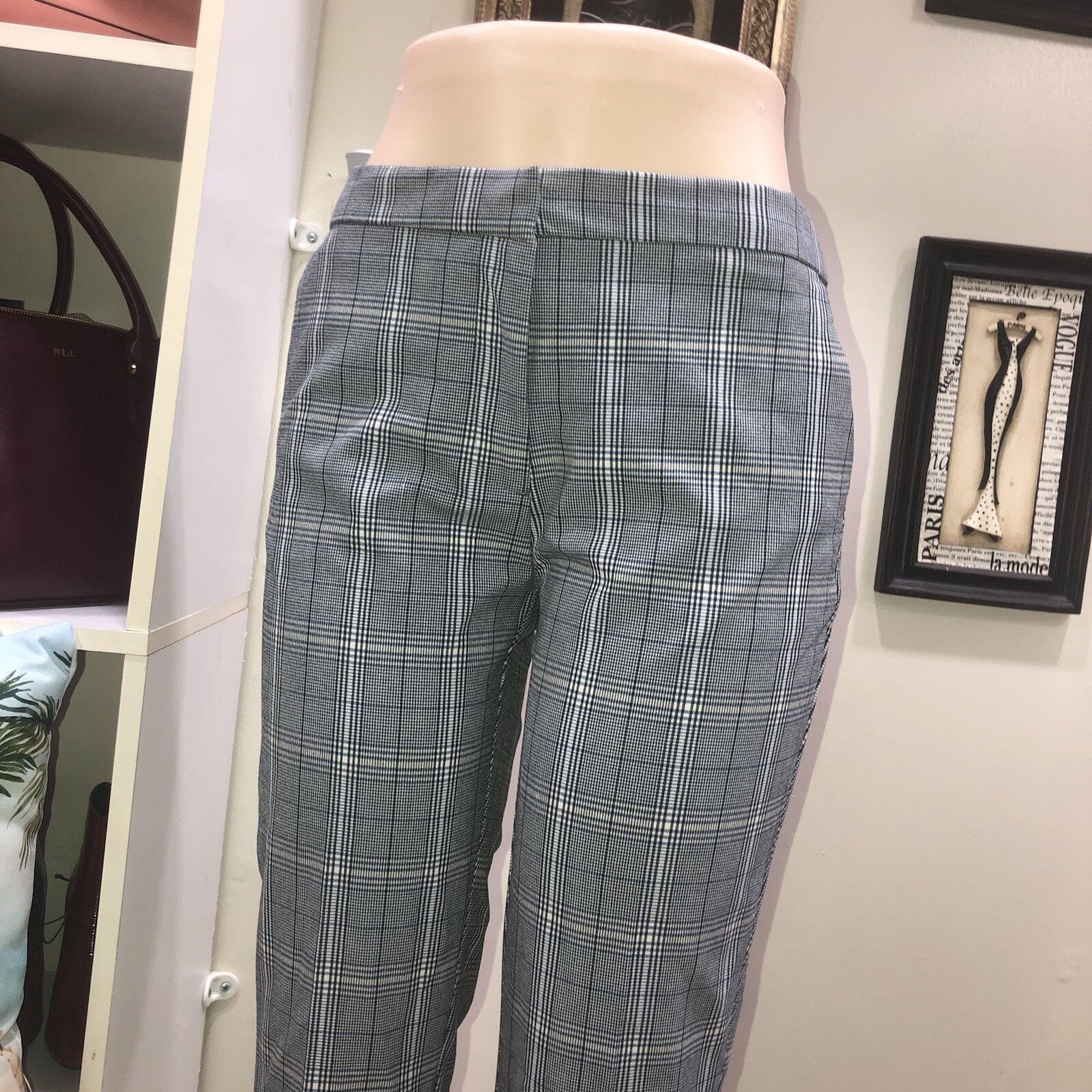 Zara Basic Gray Checkered  Plaid Trousers Elastic… - image 4
