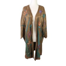Maya Boutique Green Floral Silk Kimono Jacket