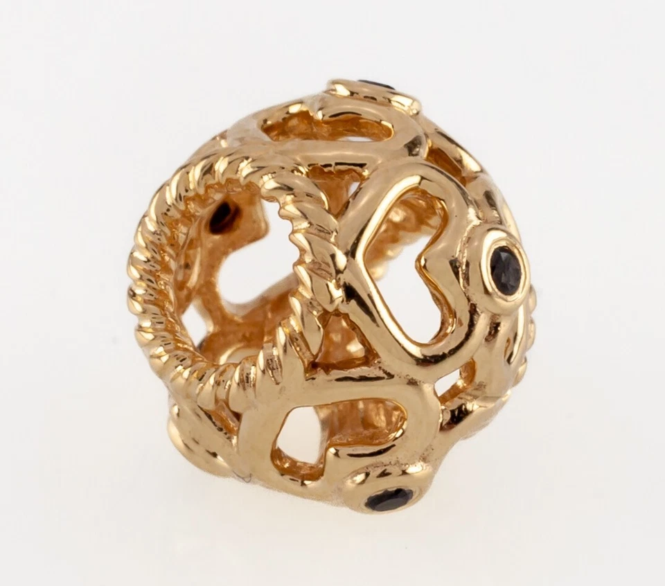 PANDORA 14k Oro Amarillo Diamante Negro Corazón Abierto Charm Retirado! 750466DB - Imagen 3 de 4