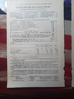 1906 Train Report WHEELING & LAKE ERIE RAILROAD Sherrodsville Huron Canton Ohio