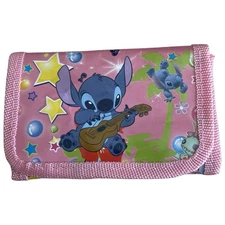Disney Lilo & Stitch Hawiian Tri Fold Wallet Pink Zipper Pouch Coin Purse 4.5”