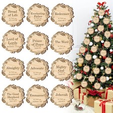 24 Pcs Christmas Names of Jesus Christ Ornaments Nativity Round Wood Warm