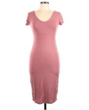 Mauve Short Sleeve Scoop Neck Midi Bodycon Dress for Women Regular Size Casual