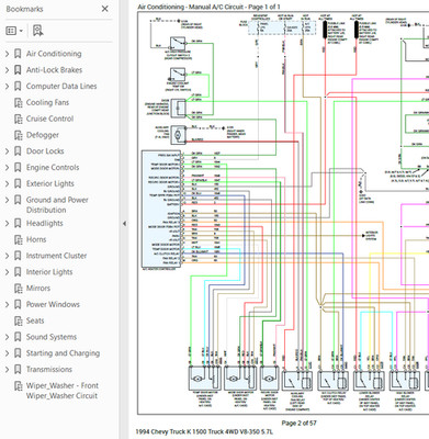 Chevy Truck K1500 1994 Color Wiring Diagram Schematic V8-350 5.7L 4WD pdf