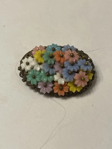 Early Miriam Haskell Vintage 1930's Celluloid Flower Brooch Metal Open Clasp
