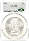 1891 (P) Morgan Silver Dollar - CACG  𝑪𝑨𝑪 AU58 (PCGS MS60?) - BETTER DATE!