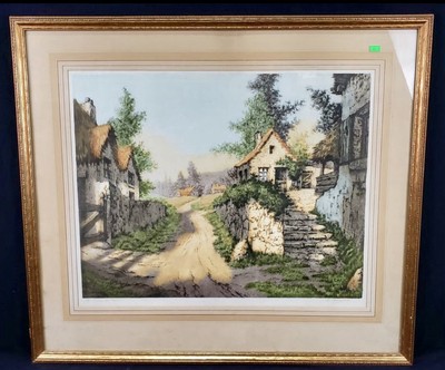 Vintage MCM R. Barnaix Hand Signed Genuine Etching A Hamlet in France 23 x19 