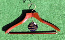 Vintage Brass Plated Wood Deluxe 17" French Collar Suit Hanger w/Lock Bar EUC