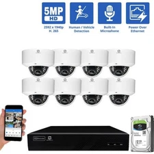 8 Channel NVR Security Camera System w/ 8 5MP AI IP Dome Camera Built In Mic