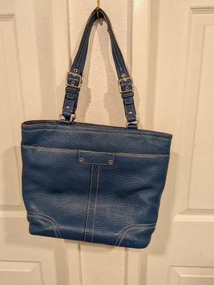 Coach Purse Vintage Blue Hamilton Pebbled Leather Tote  C0982-F13089 FREE WALLET