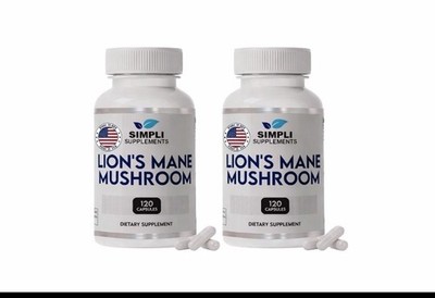 (2 Pack) Organic Lion s Mane Mushroom Capsules 1000mg, 240 Count