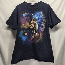Fruit Of The Loom Native American Indian Black Graphic Print T-Shirt Men's Large