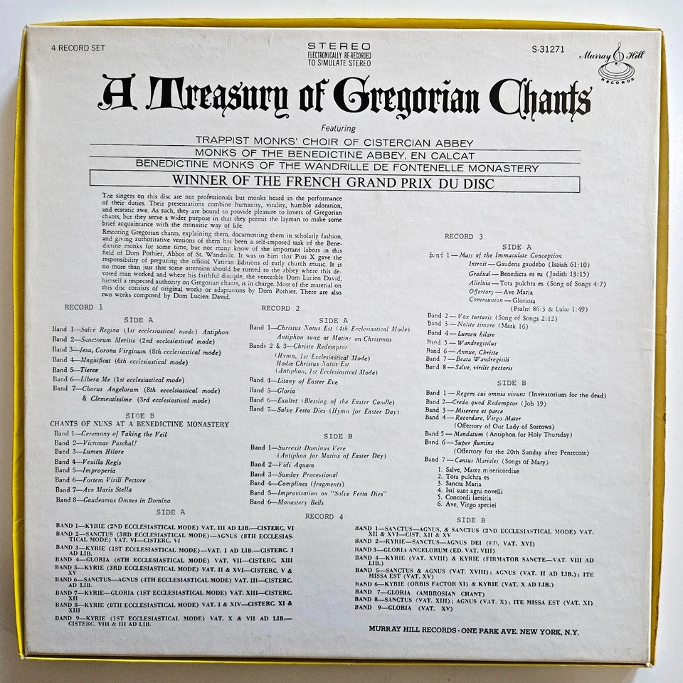 4 LP Box Set: A Treasury Of Gregorian Chants - Murray Hill 1970 - Catalog Insert - Image 3 of 4