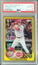 Spencer Steer, Rookie #/75 Yellow, 2023 Topps Chrome LogoFractor #146, PSA 10