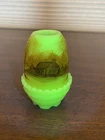 VTG FENTON UV REACTIVE LOG CABIN Custard Glass Fairy Lamp 4.5"H SIGNED