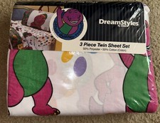 NEW Vintage 1992 BARNEY The Dinosaur 3pc Twin Bed Sheet Set DreamStyles RARE