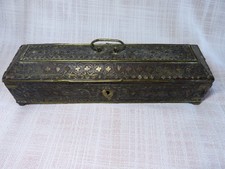 Boxset Antique Box Glove Antique Wooden 19 Century XIX ° Inlay Brass