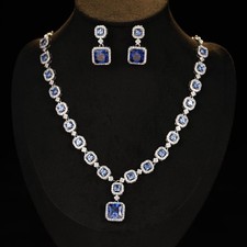 silver zirconia Bride Wedding necklace and earrings set