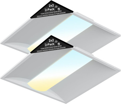 2-Pack 2x2 LED Troffer Light, 15W-40W Selectable, Dimmable, ETL Approved