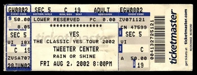 Yes Classic Tour 2002 Aug 2 Ticket Stub Mansfield MA Tweeter Center *TJ66 - Image 1 of 2