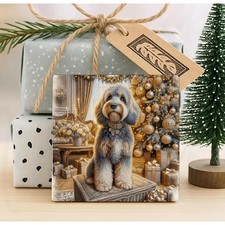 Grau & Hellbraun Cockapoo Weihnachten Untersetzer, Wichtelgeschenk, Vorweihnachtsgeschenk
