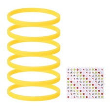 6Pcs Silicone Bracelets Solid Color Rubber Wristbands with Stickers Yellow