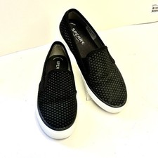 SPERRY Womens 6 Leather Sneaker Top Sider Seaside Perforated Black Slip On