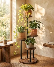 Bamworld Plant Tables Indoor Corner Plant Stand Tall Metal Wood