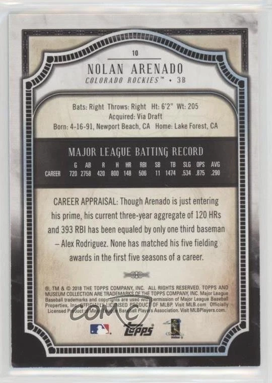 2018 Topps Museum Collection Sapphire /150 Nolan Arenado #10 - Image 2 of 2