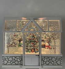 VTG “ROMAN” WHITE GREENHOUSE WITH SNOWMAN CHOIR LIGHTED SWIRLING GLITTER LANTERN