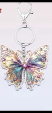 Multicolor Silver Metal Butterfly Rhinestone Charm Keychain Key Ring