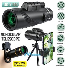 80x100 22x25 Day Night Vision HD Monocular Telescope BAK4 Lens Waterpoorf Tripod