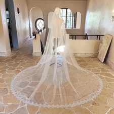 Luxury Mantilla Wedding Veil Beading Trim Bridal Veil With Beaded Appliques For