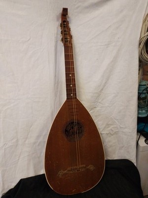 Alte Laute Mandoline Röhrender Hirsch geschnitzt Musikhaus Schall Worms  Bastler