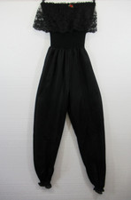 Vintage 70s Undercover Wear Satin Jumpsuit Romper Women S Black Nylon Strapless