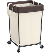 160L Laundry Basket with Wheels, 2 Section Large Rolling Laundry Hamper Bag with