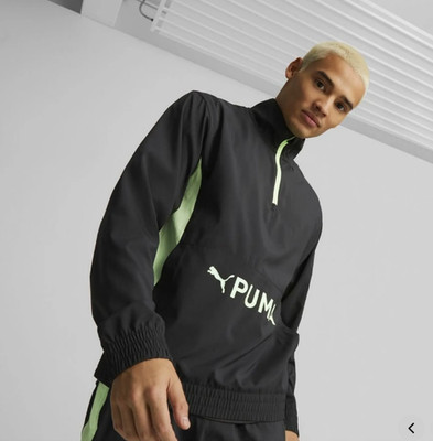 Puma Fit Heritage woven 1/2 Zip in black and green