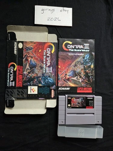 RARE - Contra 3 Alien Wars, SNES - Game, Box, Manual - Authentic, Tested