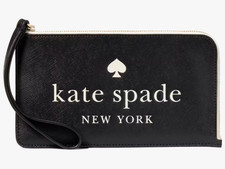 Kate Spade Lucy Medium L-zip Black Leather Wristlet KL854 Wallet NWT 149 MSRP